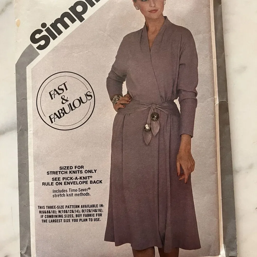 Vintage Simplicity Pattern 5316 Women’s Pullover Mock Wrap Dress Sz 10-12-14 Cut